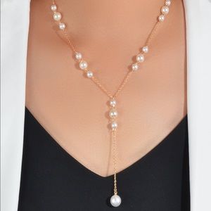 Faux Pearl Charm Y Lariat Necklace